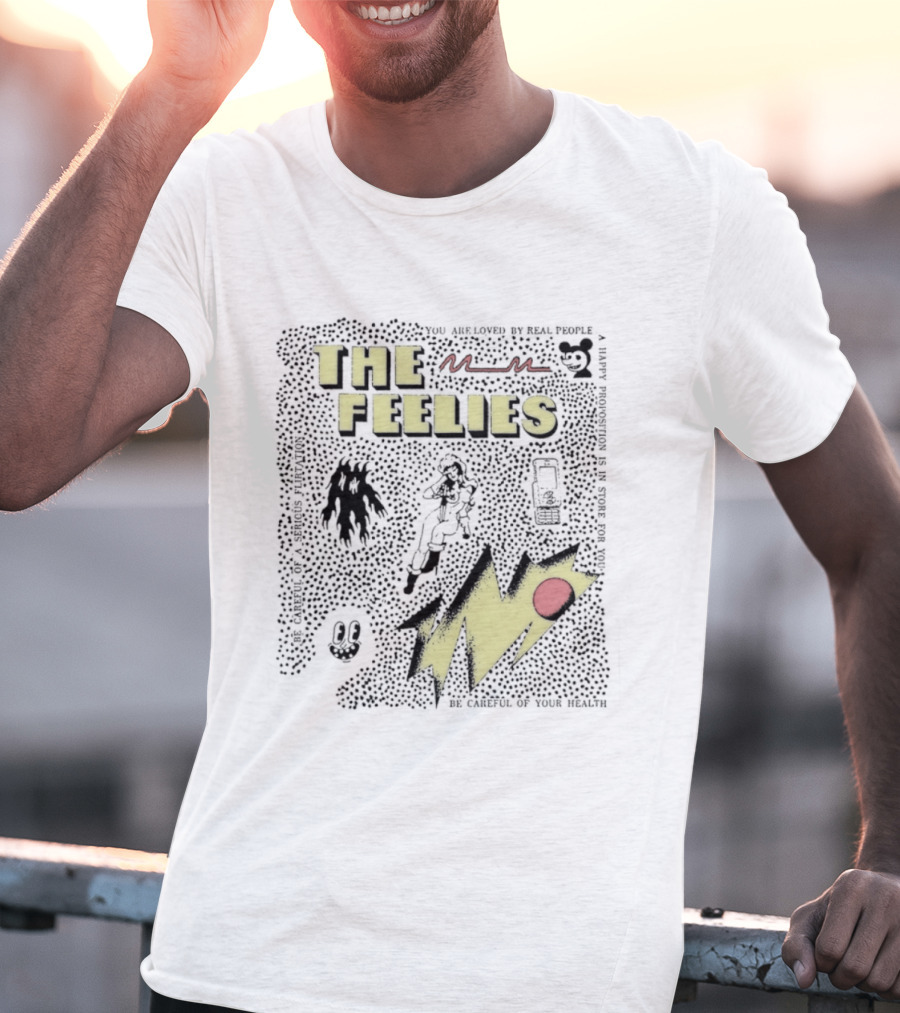 The Feelies Yellow Red Lightning Bolt Circle Band Merch T-Shirt