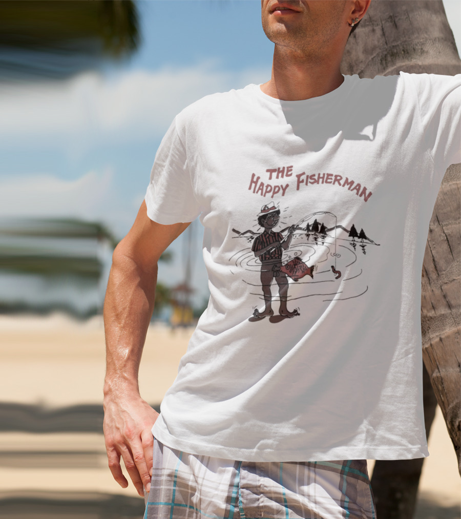 The Happy Fisherman Catching Fish In Scenic Lake Humor T-Shirt