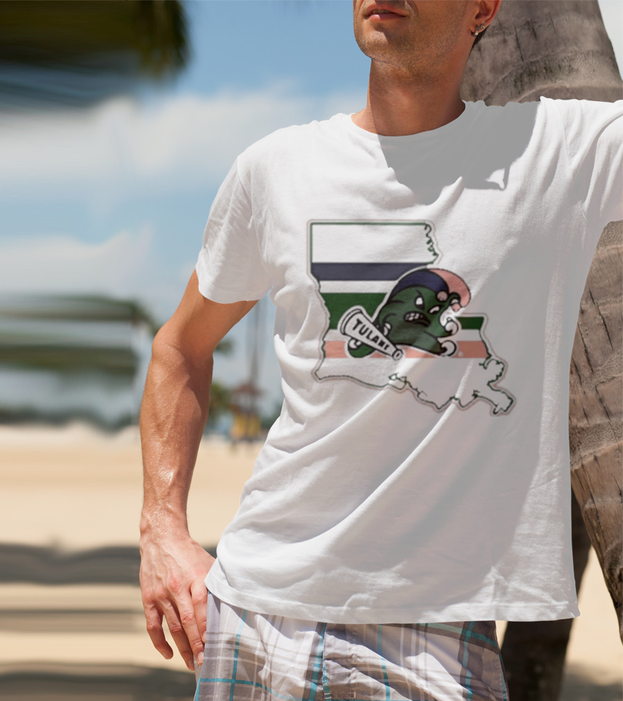 Tulane Green Wave Louisiana State Mardi Gras Map T-Shirt