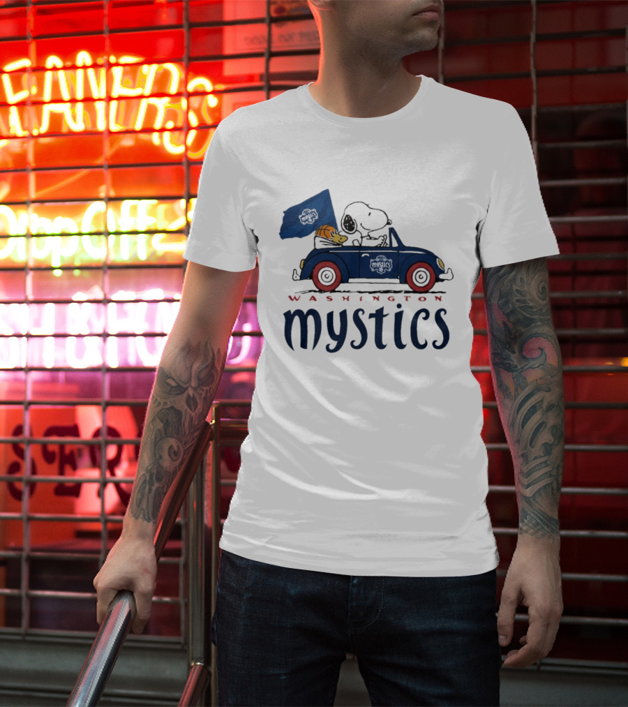 Washington Mystics Snoopy And Woodstock Driving With Basketball T-Shirt