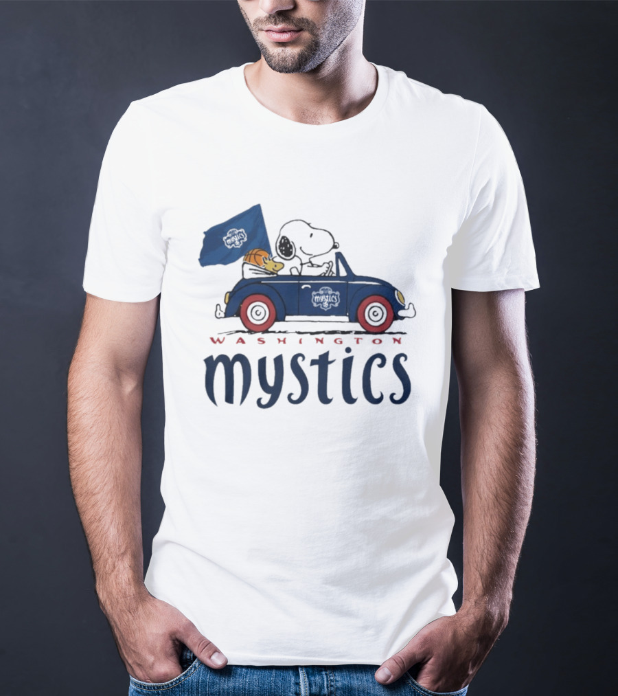 Washington Mystics Snoopy And Woodstock Driving With Basketball T-Shirt