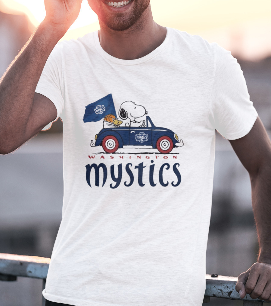 Washington Mystics Snoopy And Woodstock Driving With Basketball T-Shirt