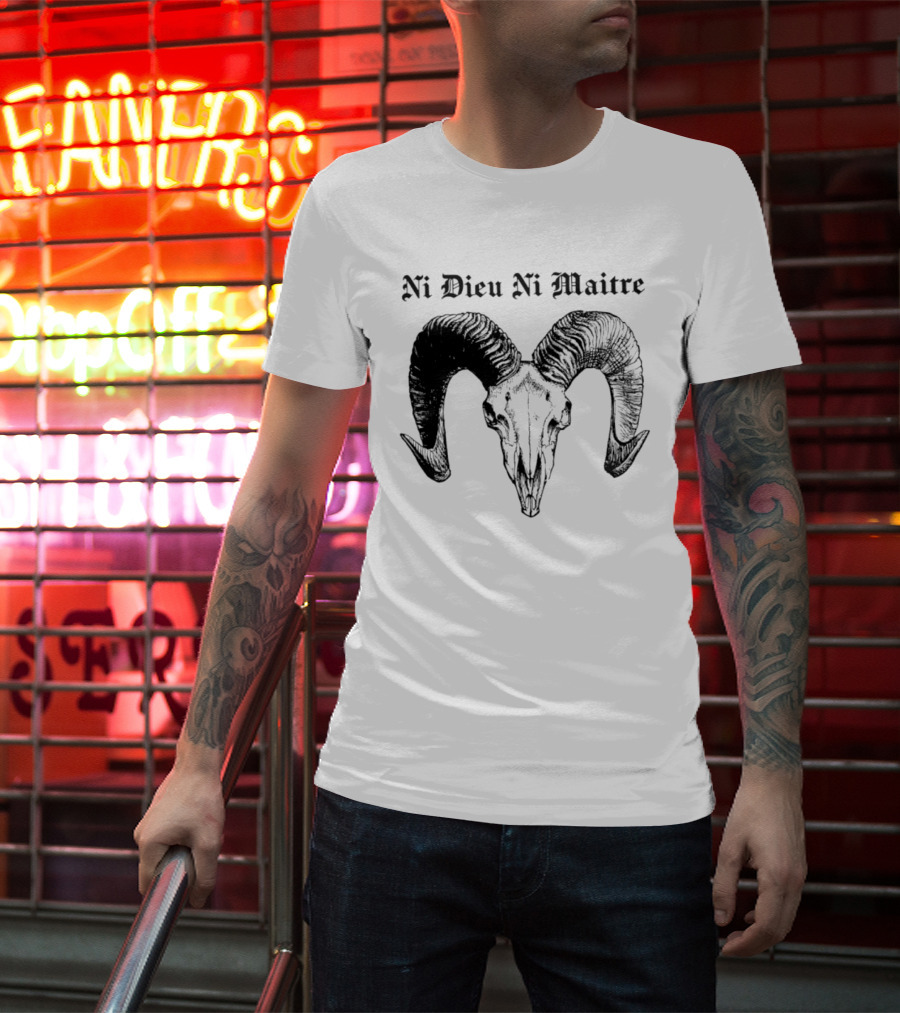 Ni Dieu Ni Maitre Ram Skull Anarchist T-Shirt