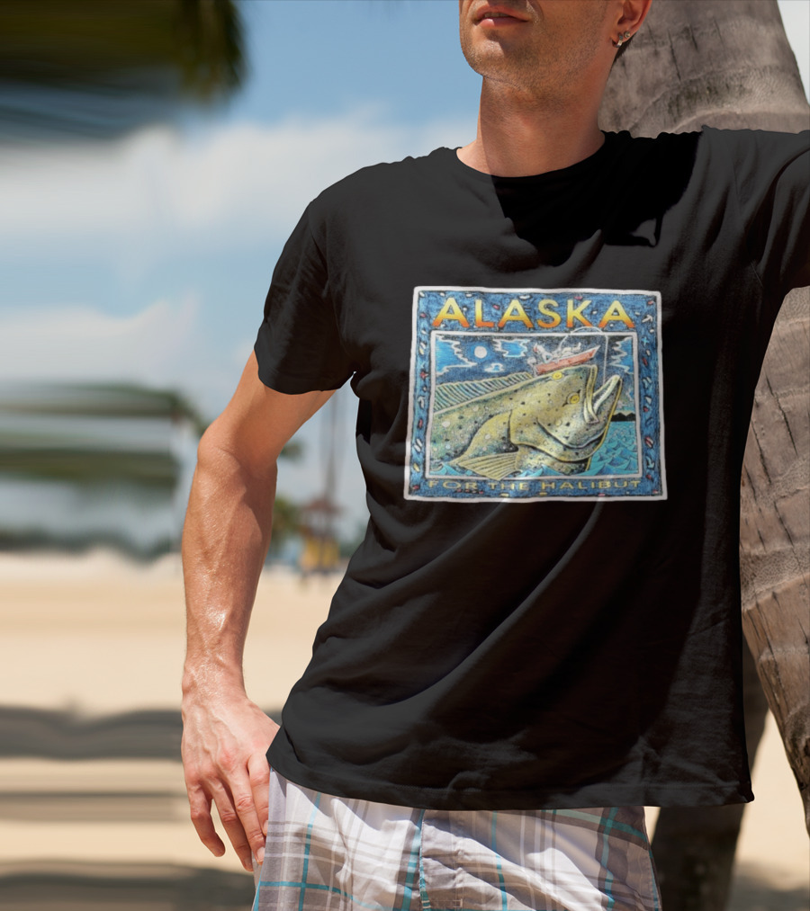 Alaska For The Halibut Fishing Adventure Under Moonlit Sky T-Shirt