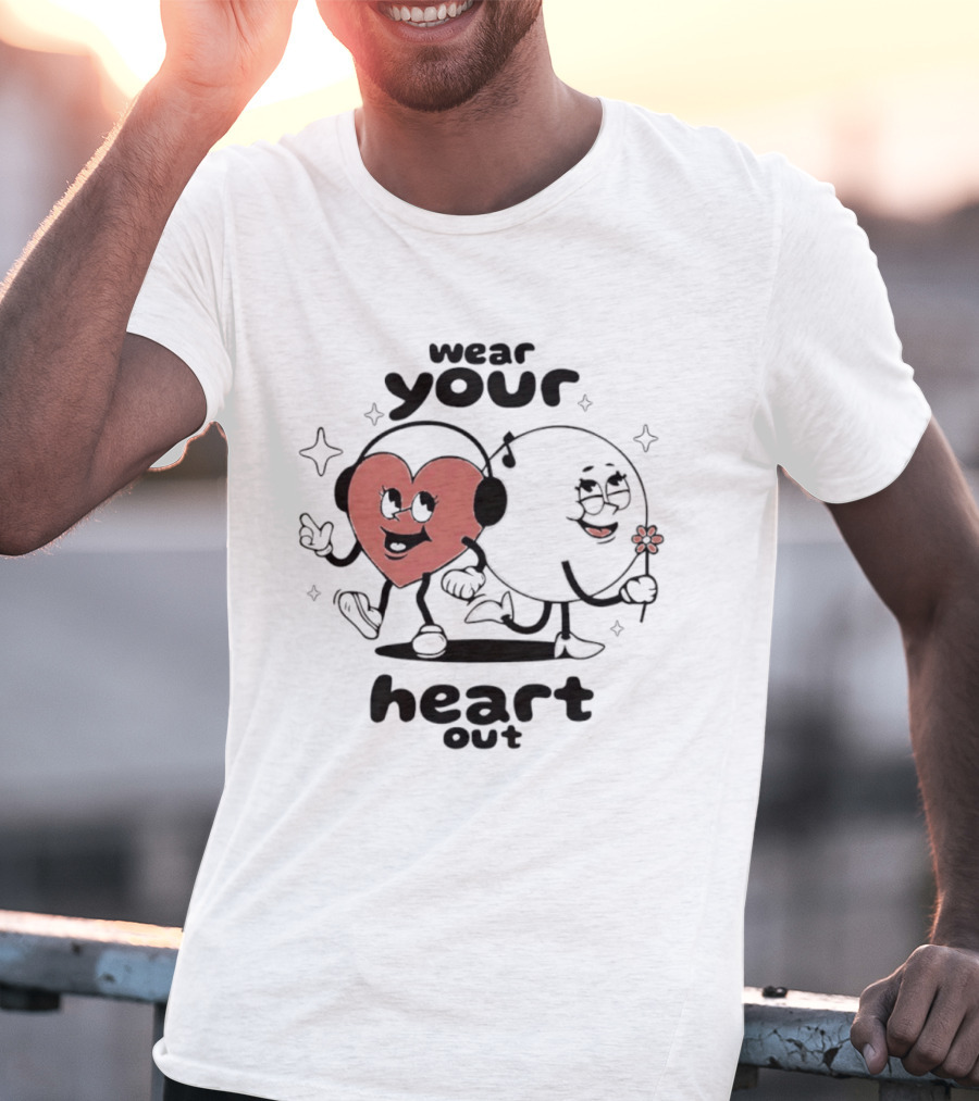 Wear Your Heart Out Love Aesthetic Headphones And Flower Cartoon Characters T-Shirt