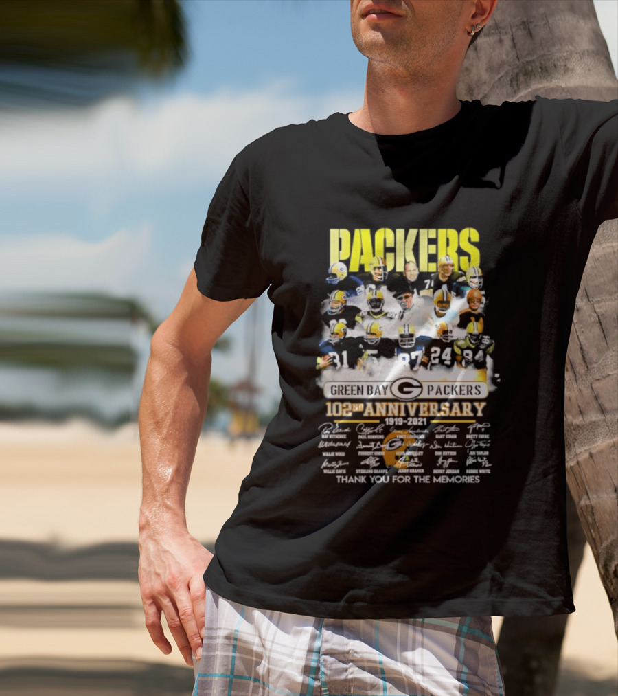 Green Bay Packers 102nd Anniversary 1919 2021 Thank You For The Memories Packers Legends Signatures Collection T-Shirt