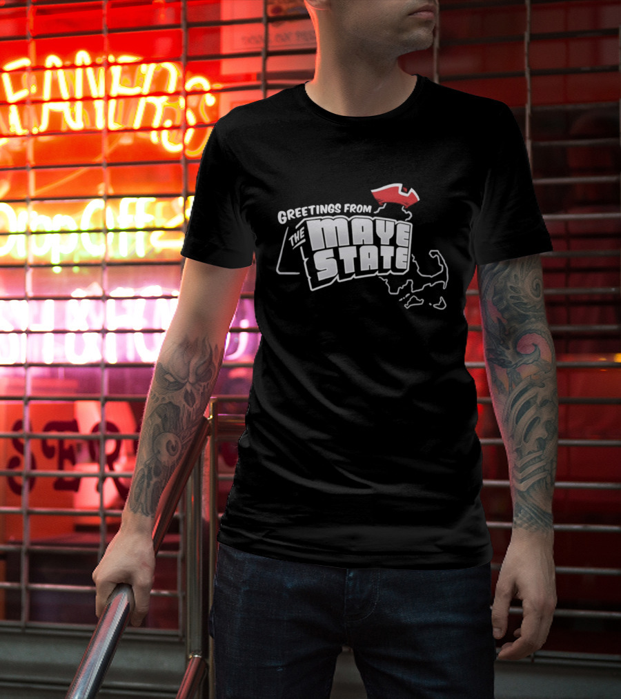 Greetings From The Maye State New England Outline Red Shape T-Shirt