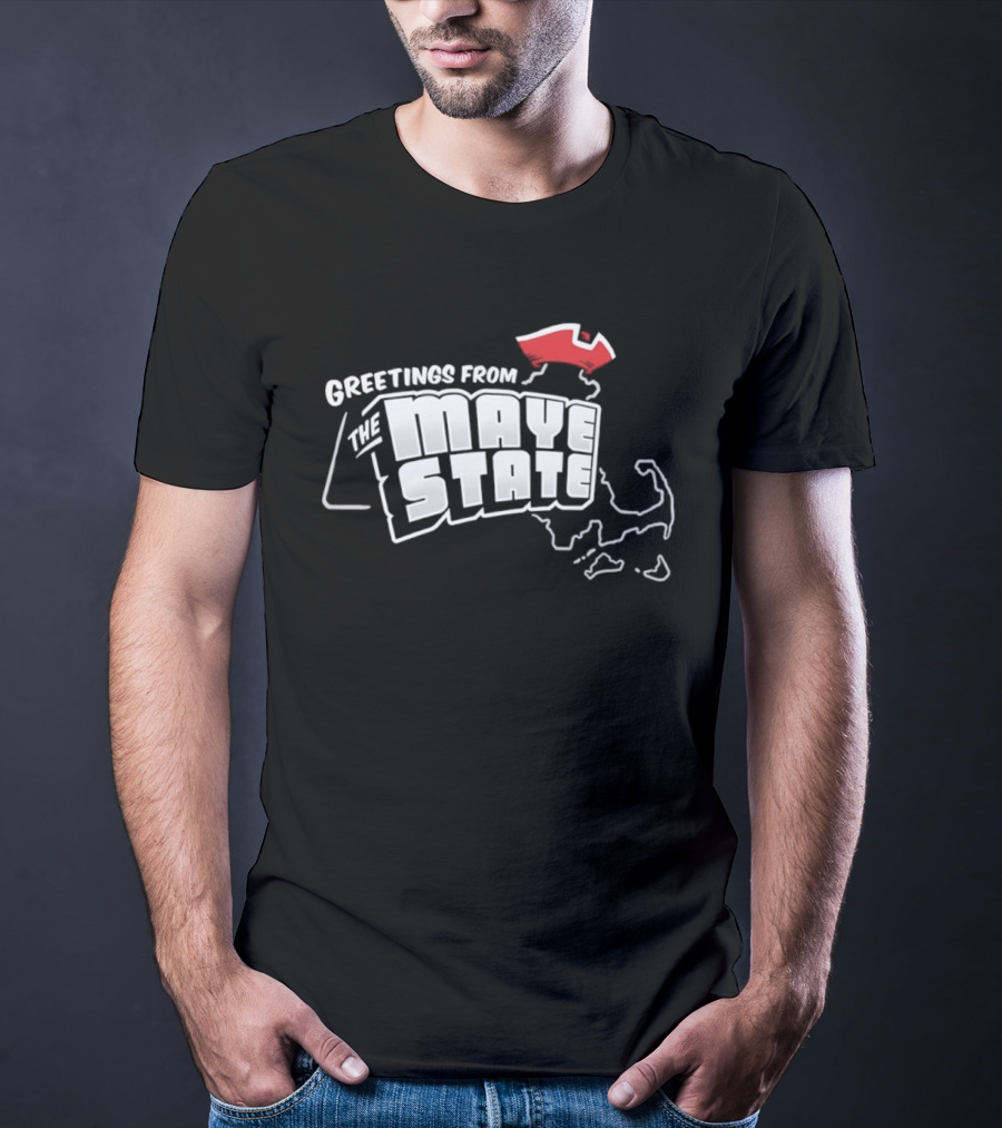 Greetings From The Maye State New England Outline Red Shape T-Shirt