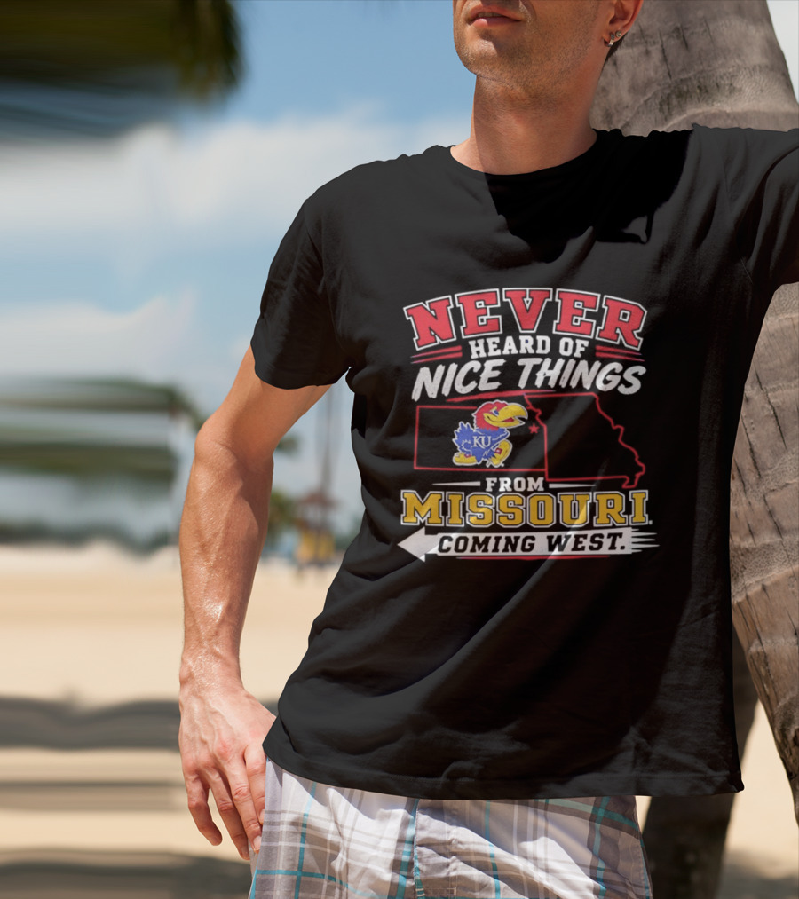 Never Heard Of Nice Things From Missouri Coming West Kansas Jayhawks KU Bird Map T-Shirt