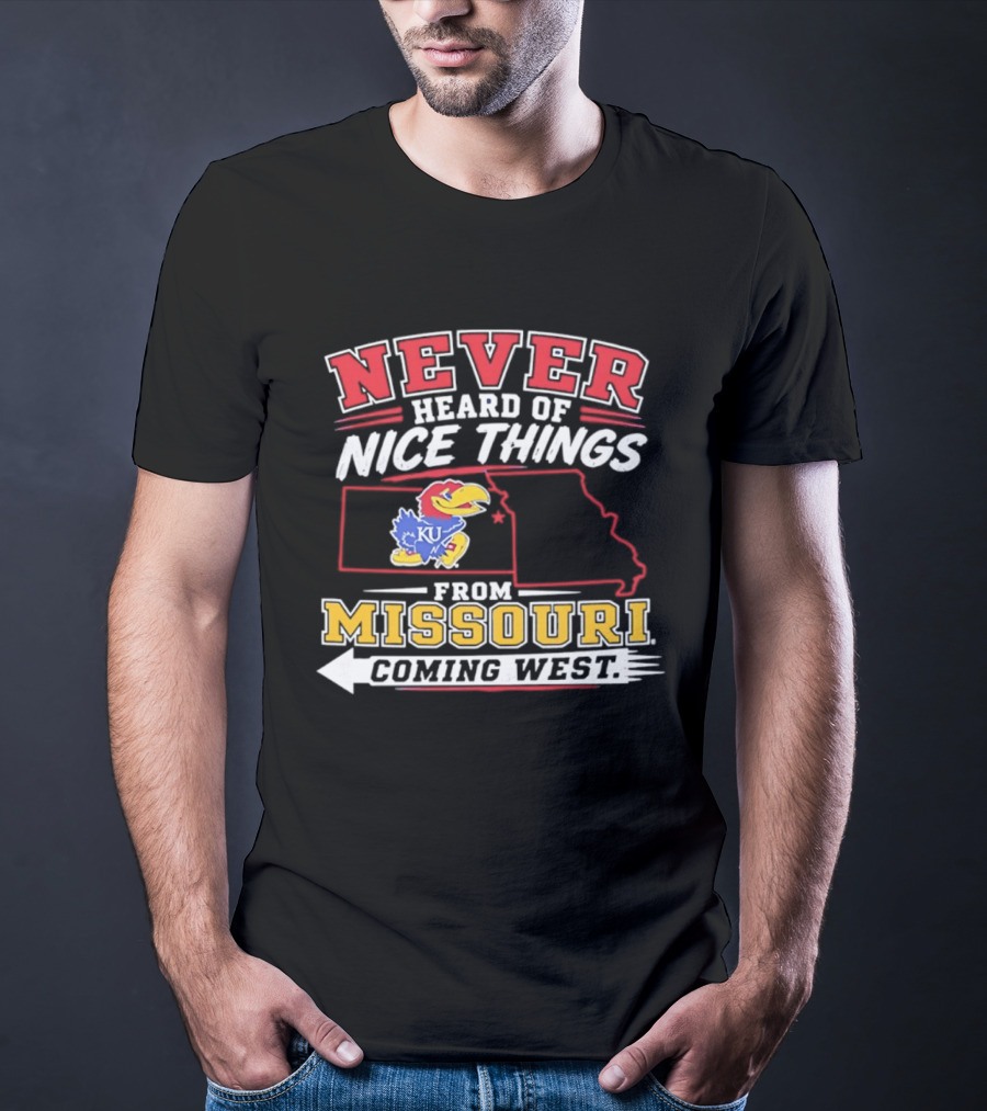 Never Heard Of Nice Things From Missouri Coming West Kansas Jayhawks KU Bird Map T-Shirt