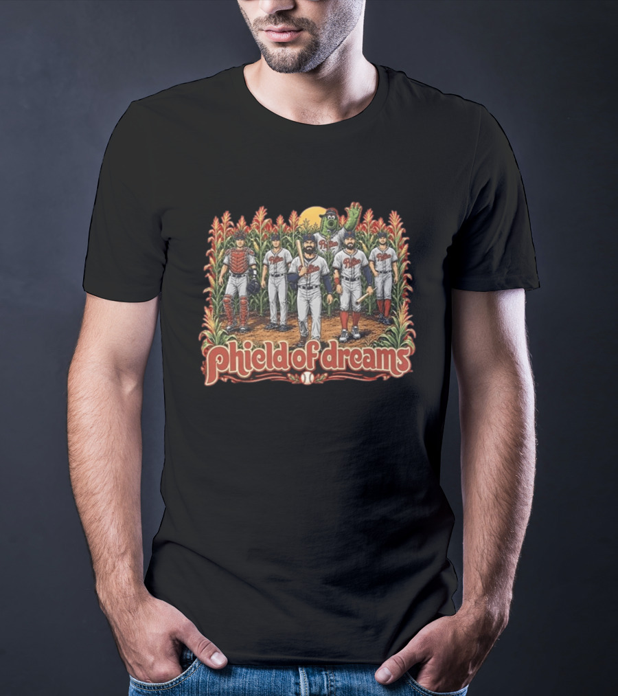 Phillies Phield Of Dreams Baseball Players And Mascot In Cornfield T-Shirt