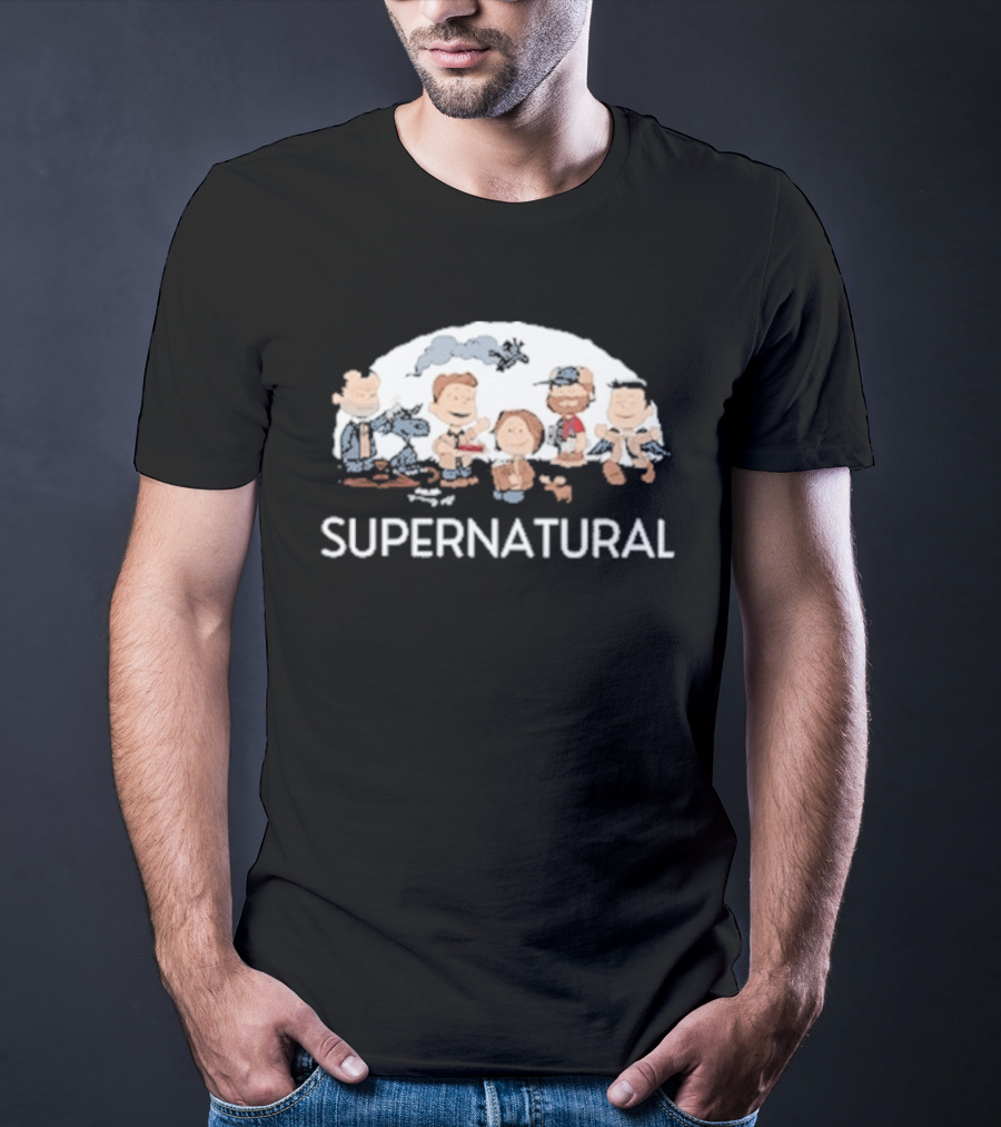 Supernatural Peanuts Cartoon Crossover Characters Collection T-Shirt
