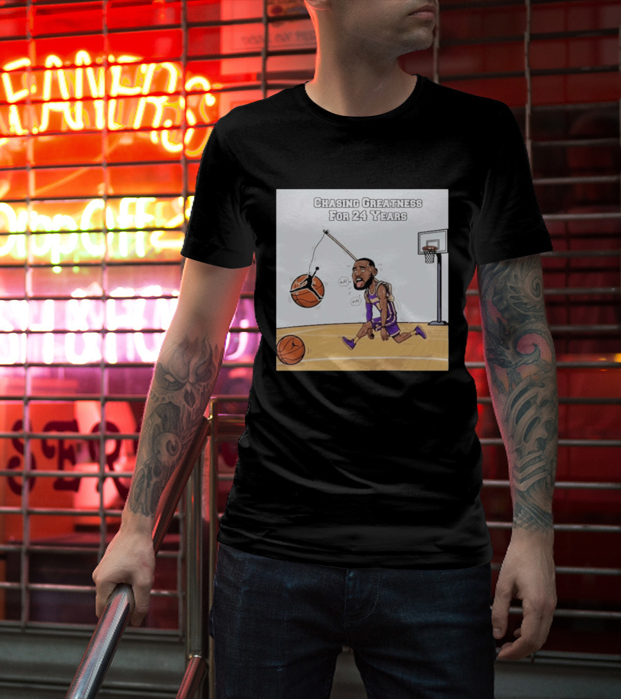 Chasing Greatness For 24 Years Basketball Cartoon With Hoop And Ball T-Shirt