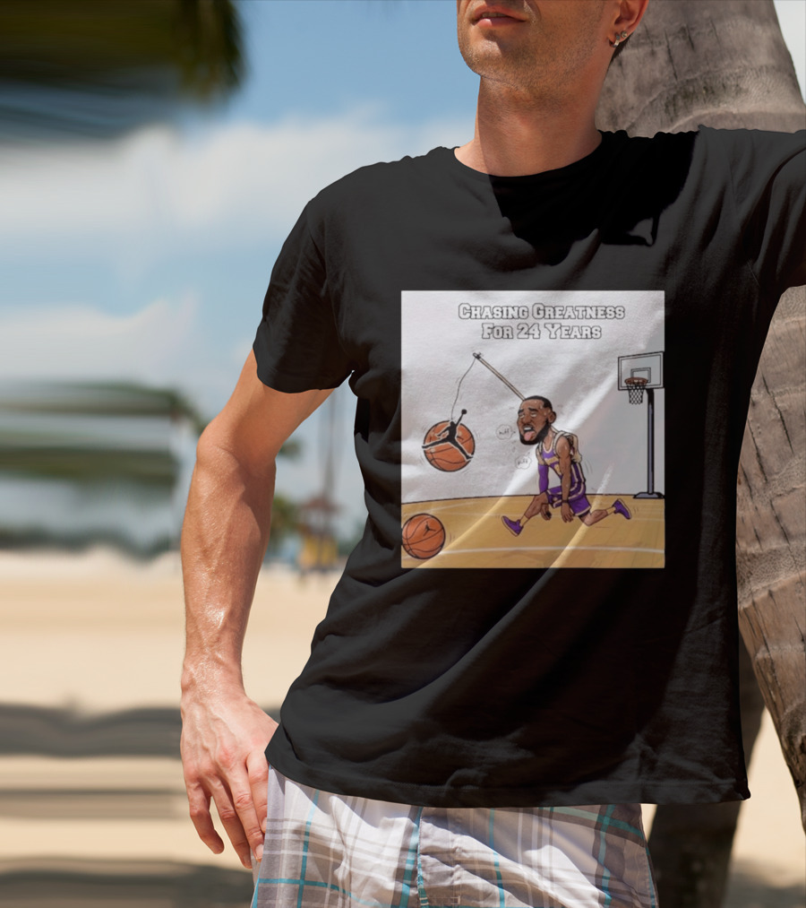 Chasing Greatness For 24 Years Basketball Cartoon With Hoop And Ball T-Shirt