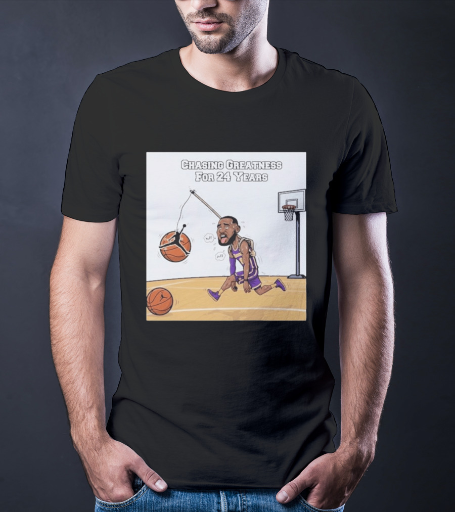 Chasing Greatness For 24 Years Basketball Cartoon With Hoop And Ball T-Shirt