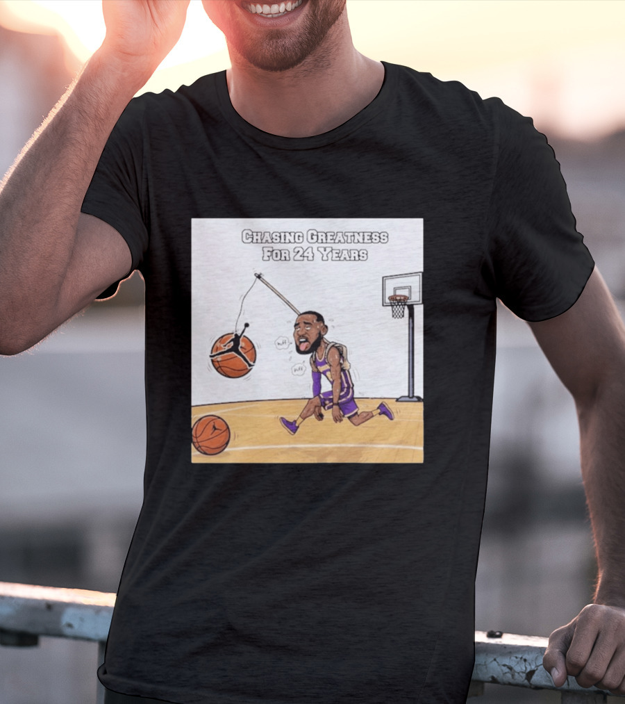 Chasing Greatness For 24 Years Basketball Cartoon With Hoop And Ball T-Shirt