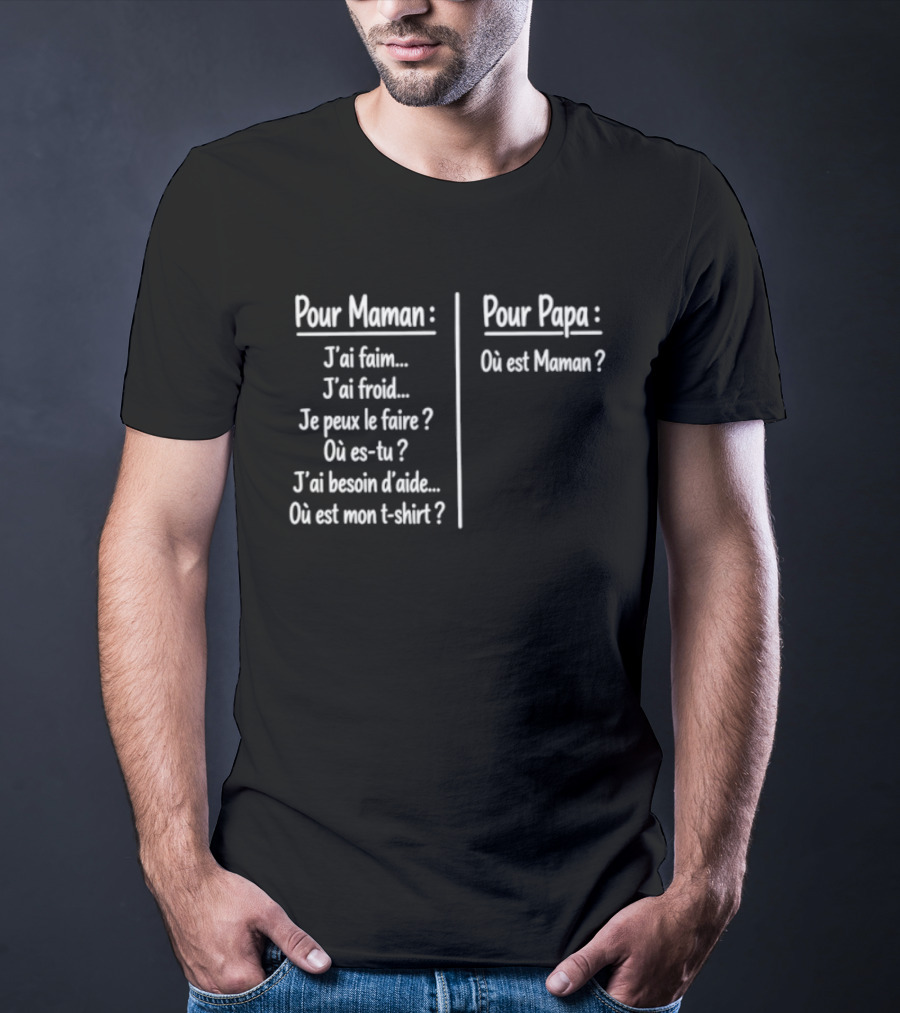 Pour Maman Papa J'ai Faim Froid Parenting Humor Où Est Maman Comparison T-Shirt