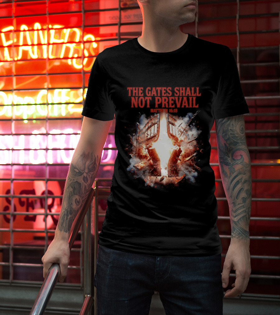 The Gates Shall Not Prevail Matthew 16 18 Explosive Fiery Scene T-Shirt