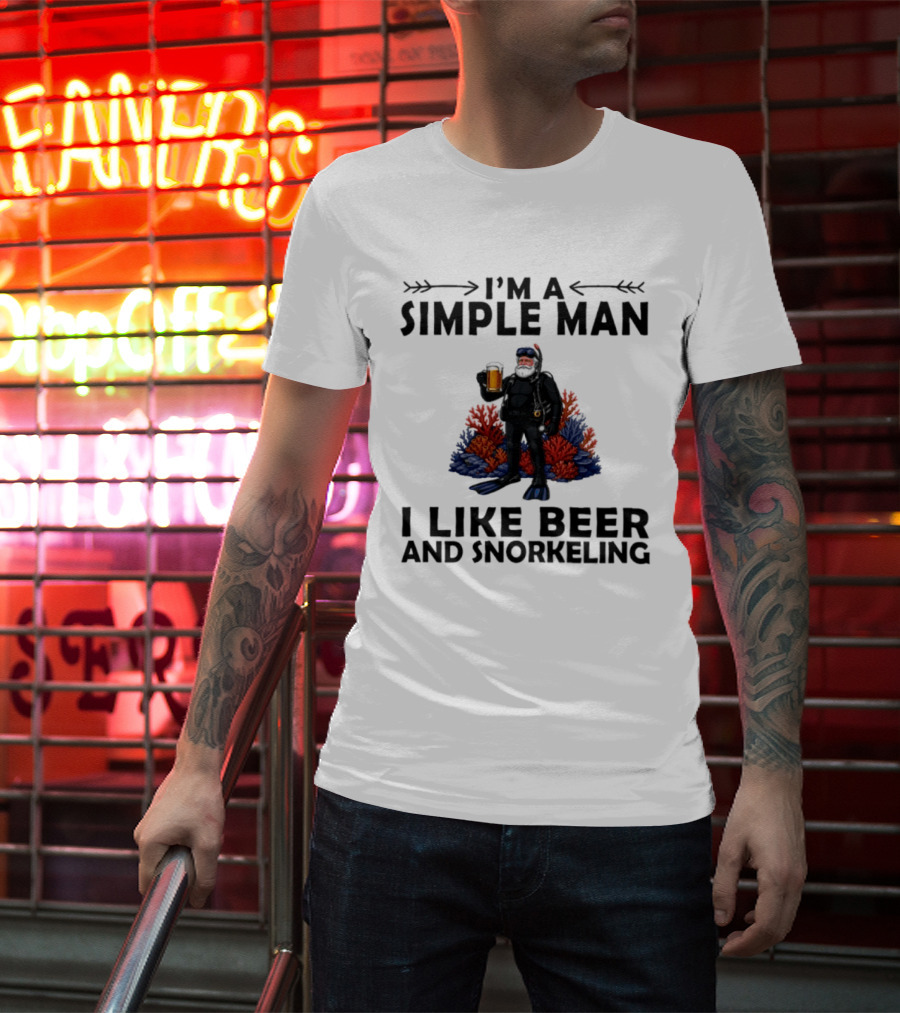 I'm A Simple Man I Like Beer And Snorkeling Diver Holding With Coral T-Shirt