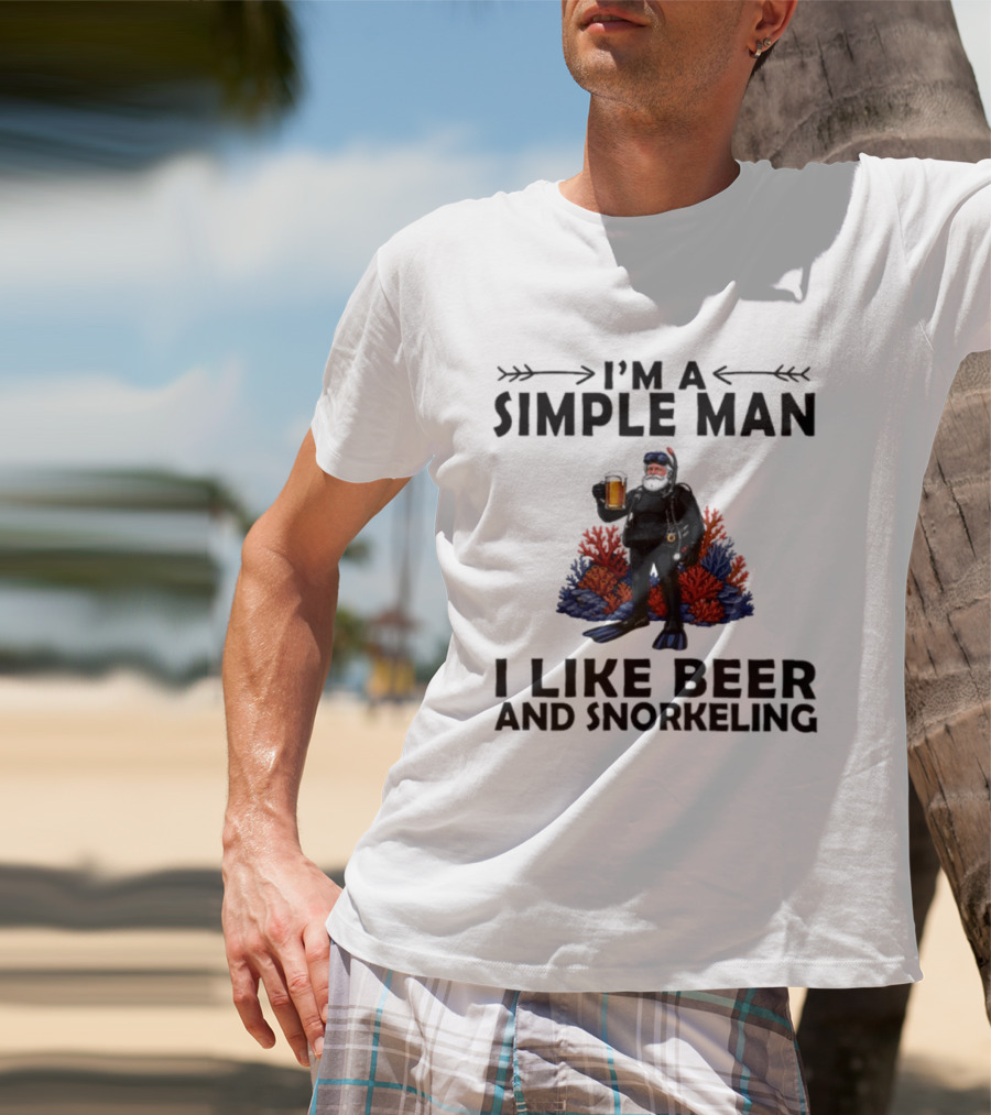 I'm A Simple Man I Like Beer And Snorkeling Diver Holding With Coral T-Shirt