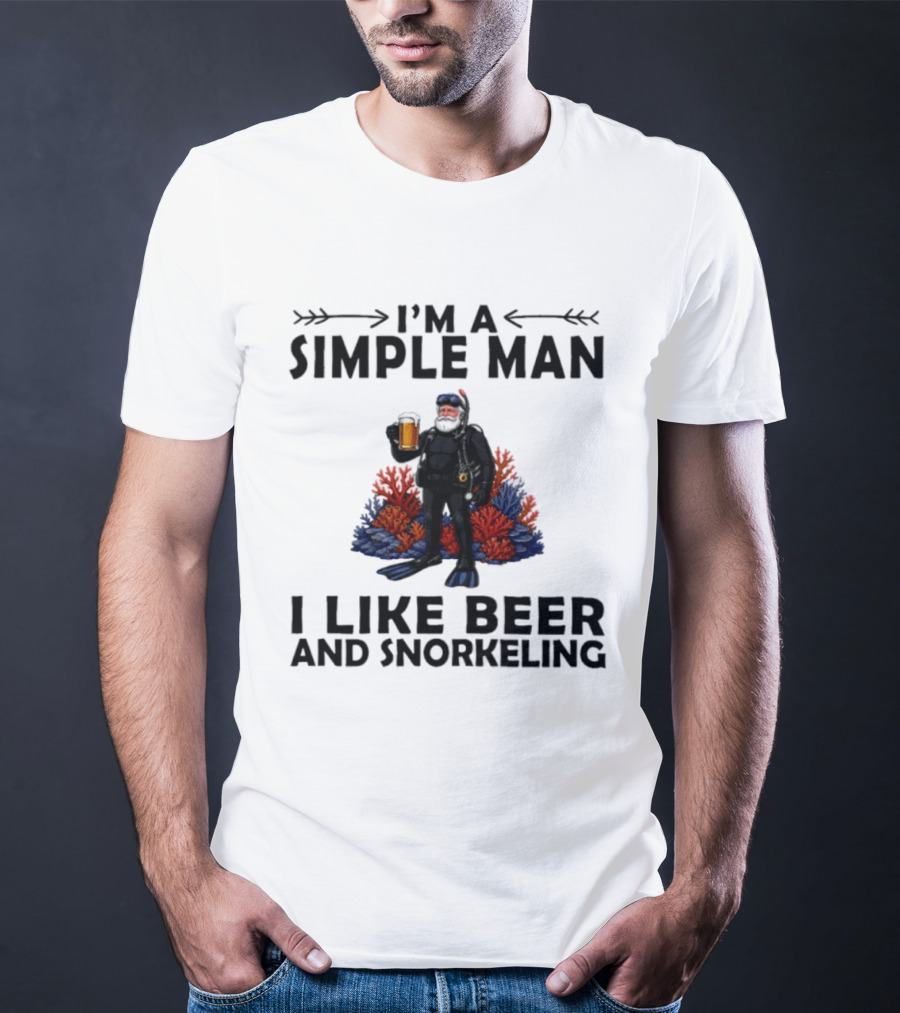 I'm A Simple Man I Like Beer And Snorkeling Diver Holding With Coral T-Shirt