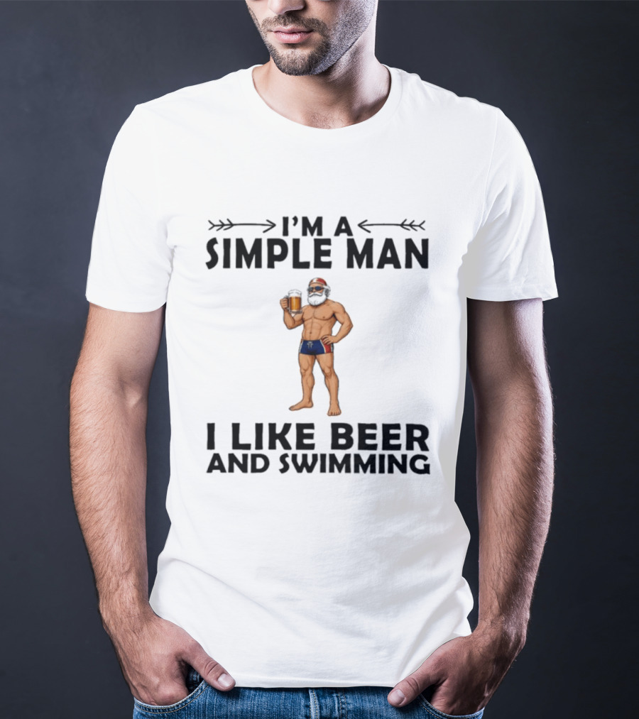 I'm A Simple Man I Like Beer And Swimming Funny Bearded Swimmer With Beer T-Shirt