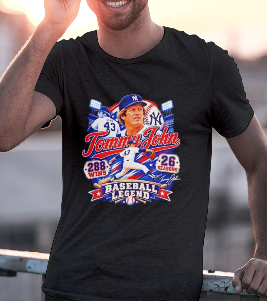 Tommy John 43 NY Yankees Baseball Legend 288 Wins 26 Seasons T-Shirt