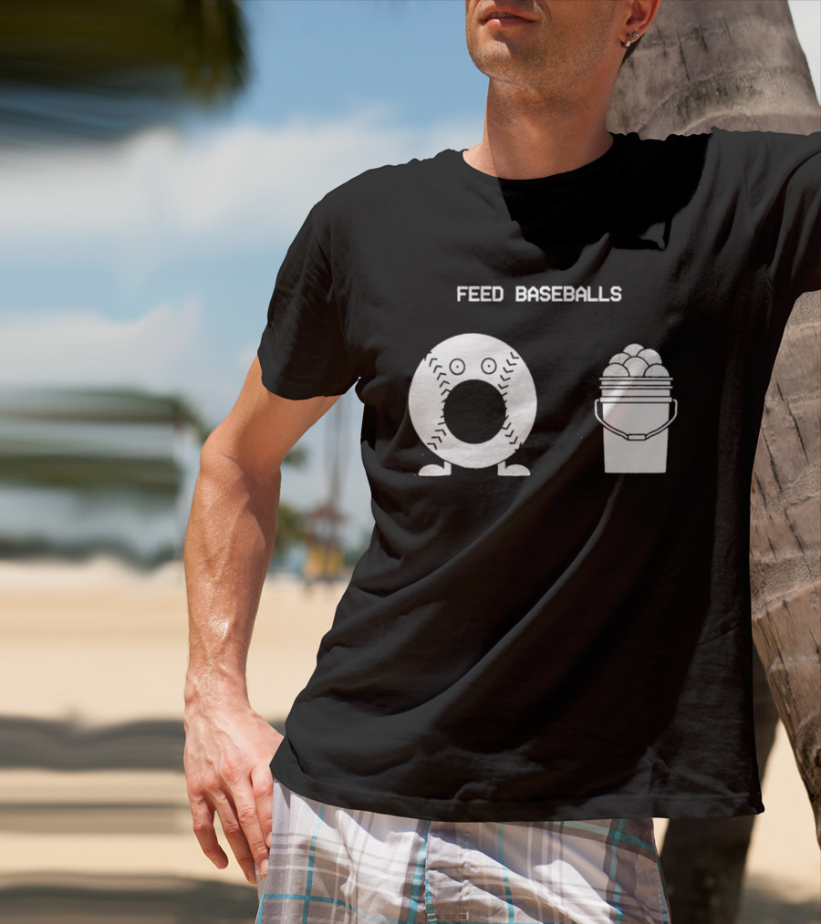 Feed Baseballs Funny Donut Character With Baseball Bucket T-Shirt