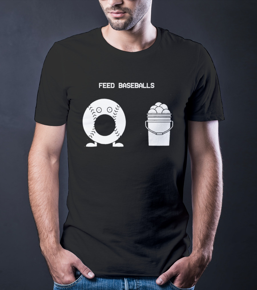Feed Baseballs Funny Donut Character With Baseball Bucket T-Shirt