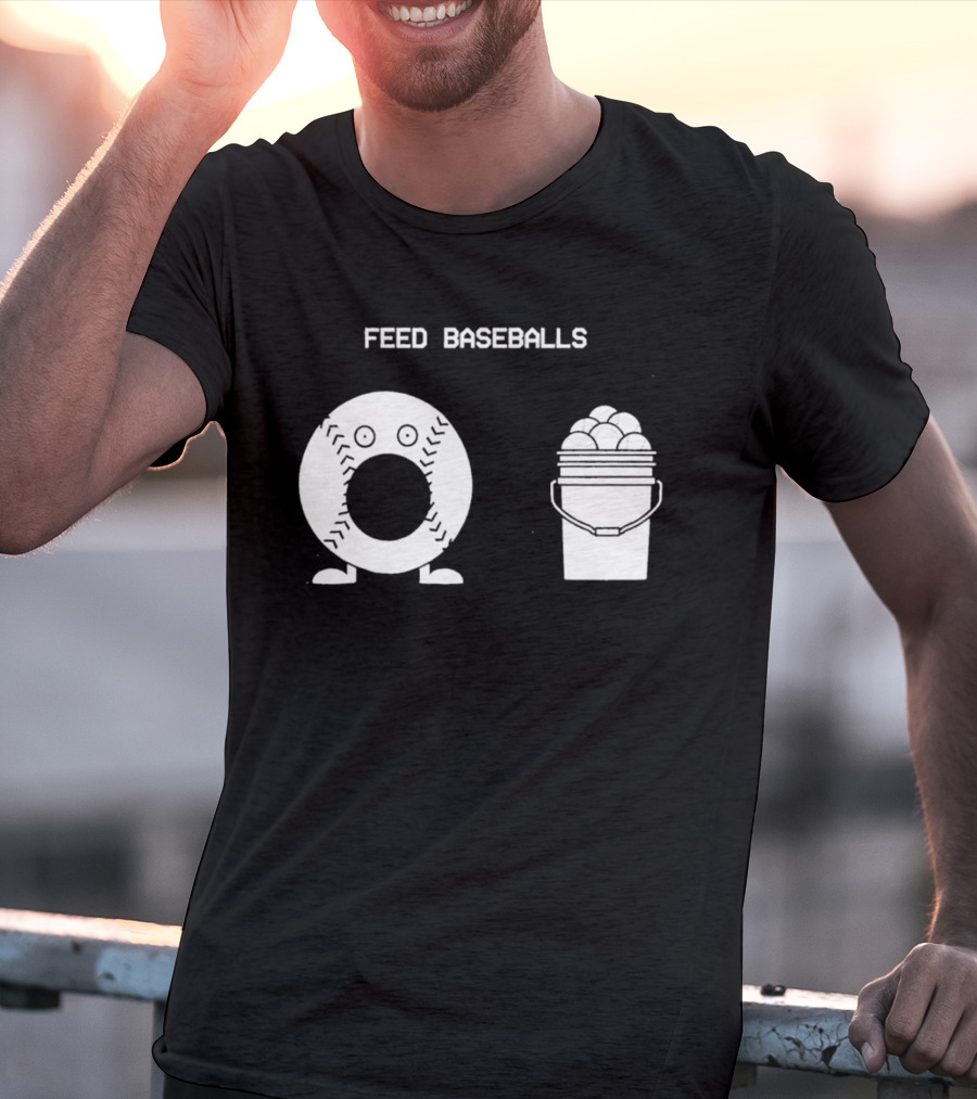 Feed Baseballs Funny Donut Character With Baseball Bucket T-Shirt