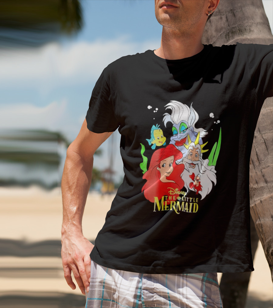 Disney The Little Mermaid Ariel Ursula King Triton Flounder Characters T-Shirt