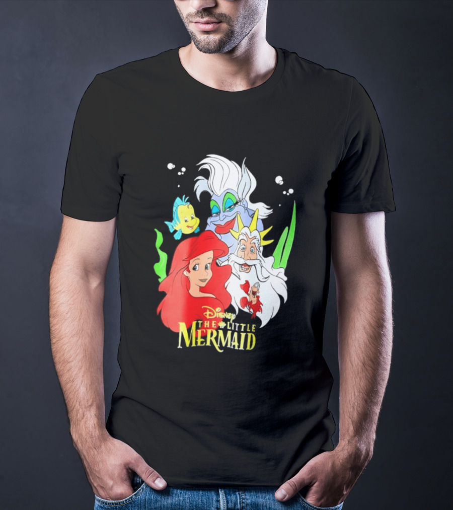 Disney The Little Mermaid Ariel Ursula King Triton Flounder Characters T-Shirt