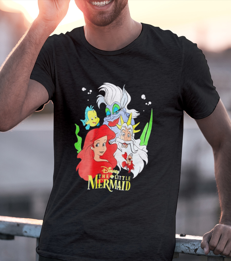 Disney The Little Mermaid Ariel Ursula King Triton Flounder Characters T-Shirt