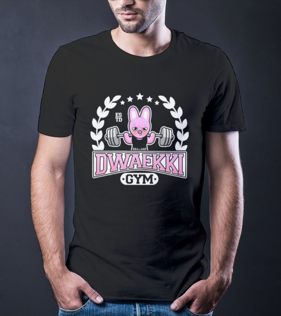 Dwaekki Gym Stray Hyunjin SKZOO K Pop Weightlifting Bunny Character Fitness Fan Gear T-Shirt