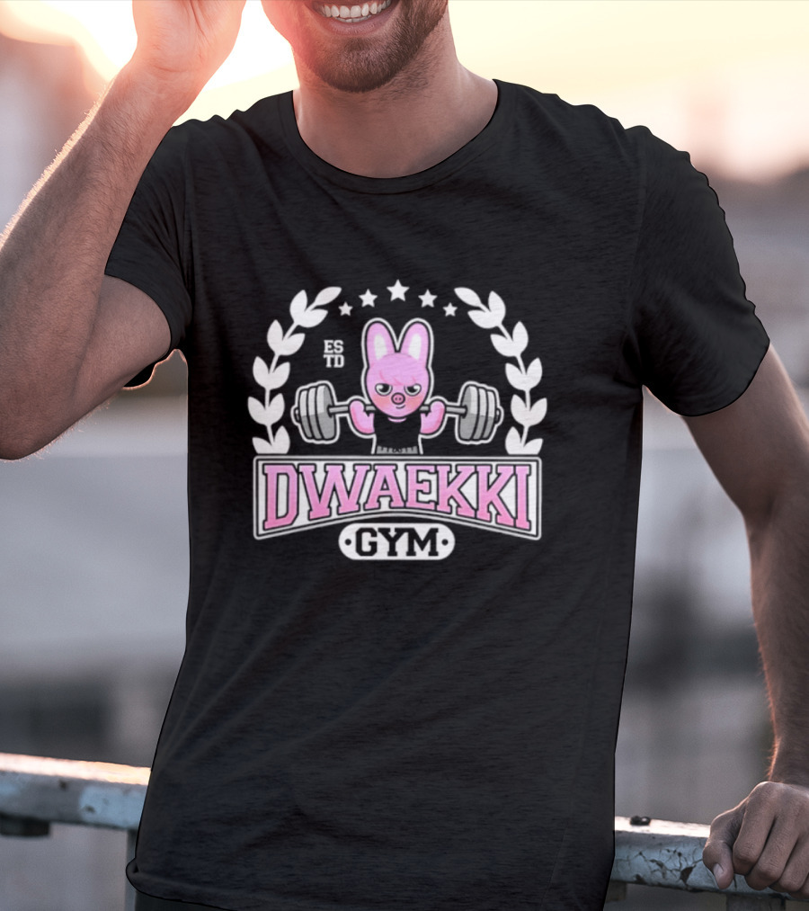 Dwaekki Gym Stray Hyunjin SKZOO K Pop Weightlifting Bunny Character Fitness Fan Gear T-Shirt