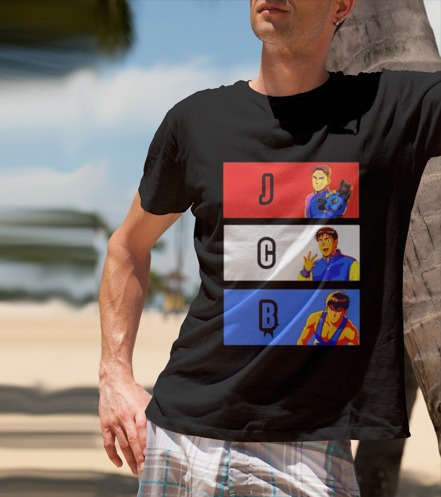 JCB Anime Characters Red White Blue Panels T-Shirt