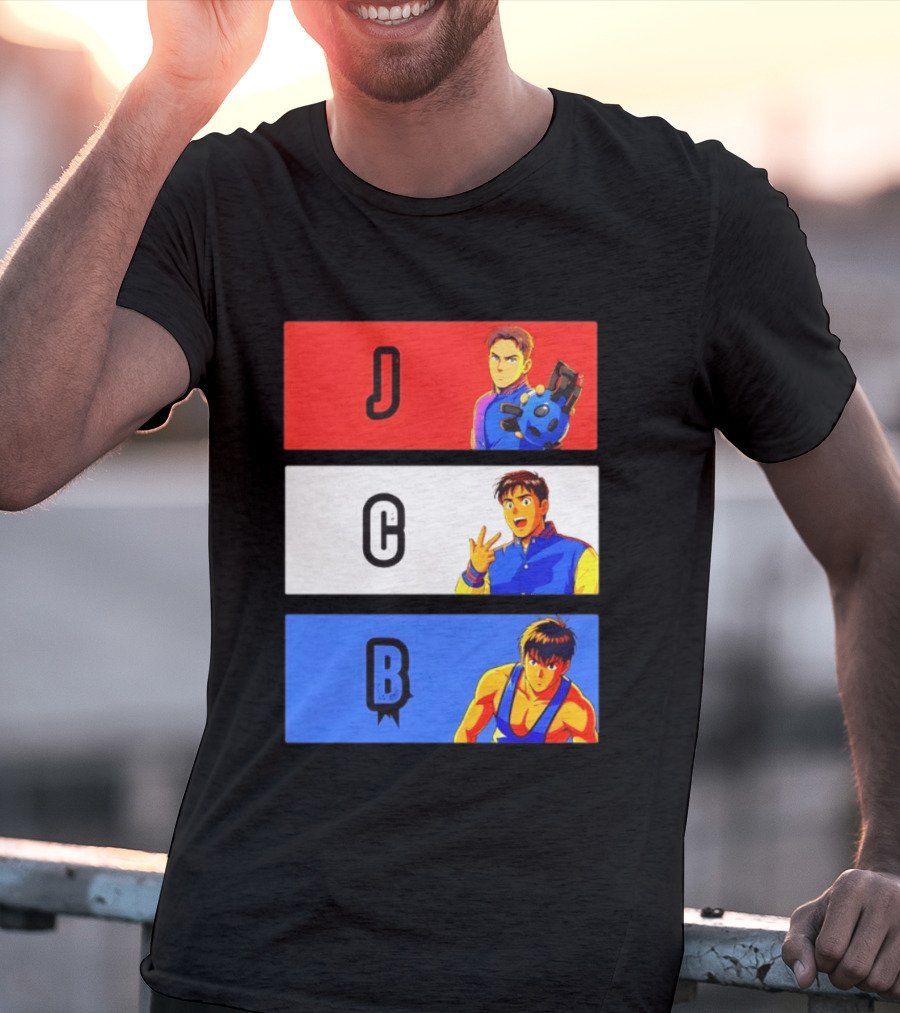 JCB Anime Characters Red White Blue Panels T-Shirt