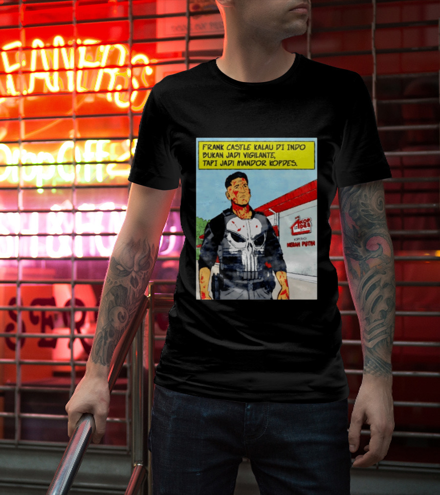 Frank Castle Kalau Di Indo Bukan Jadi Vigilante Tapi Jadi Mandor Kopdes Koperasi Merah Putih Marvel Comics T-Shirt