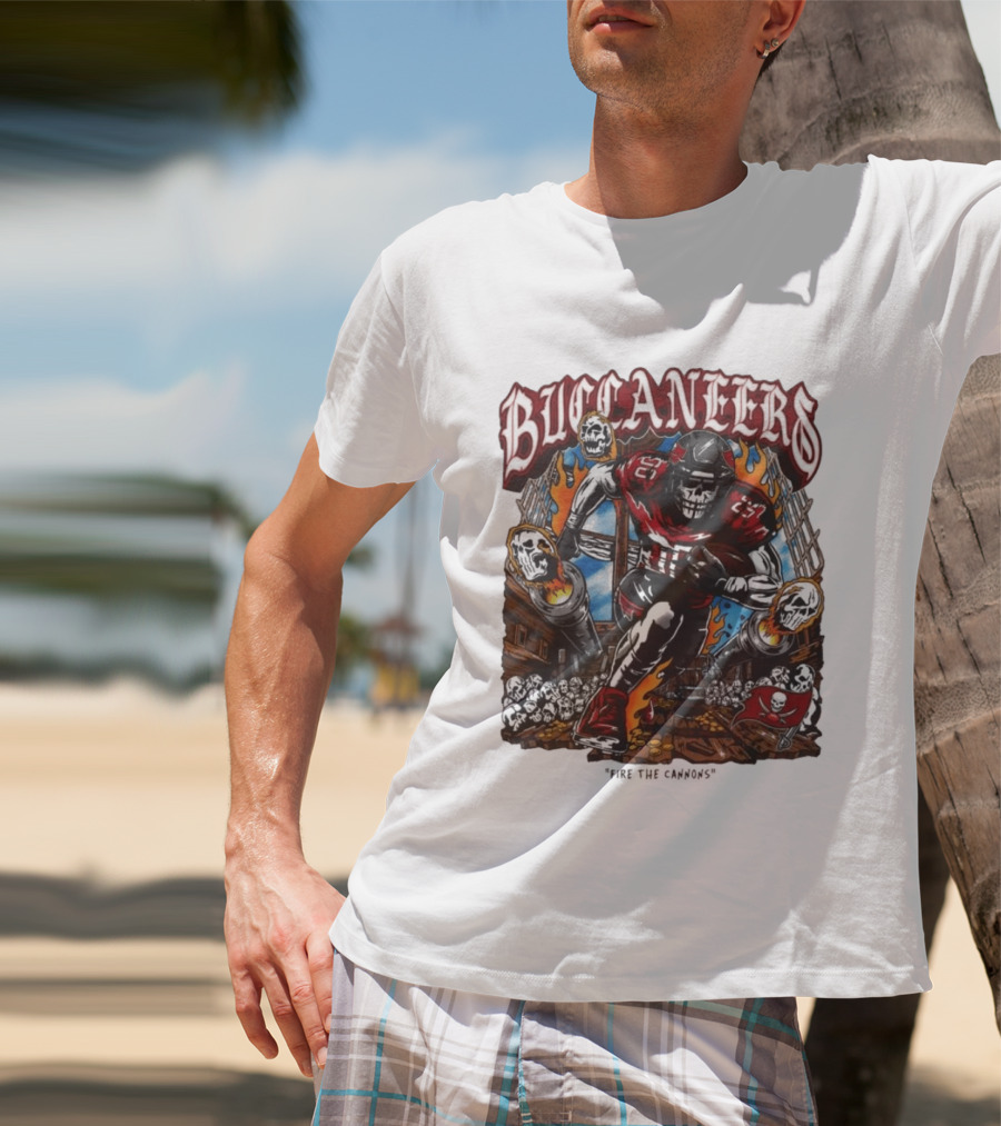Warren Lotas Buccaneers Skull Football Player Flames T-Shirt