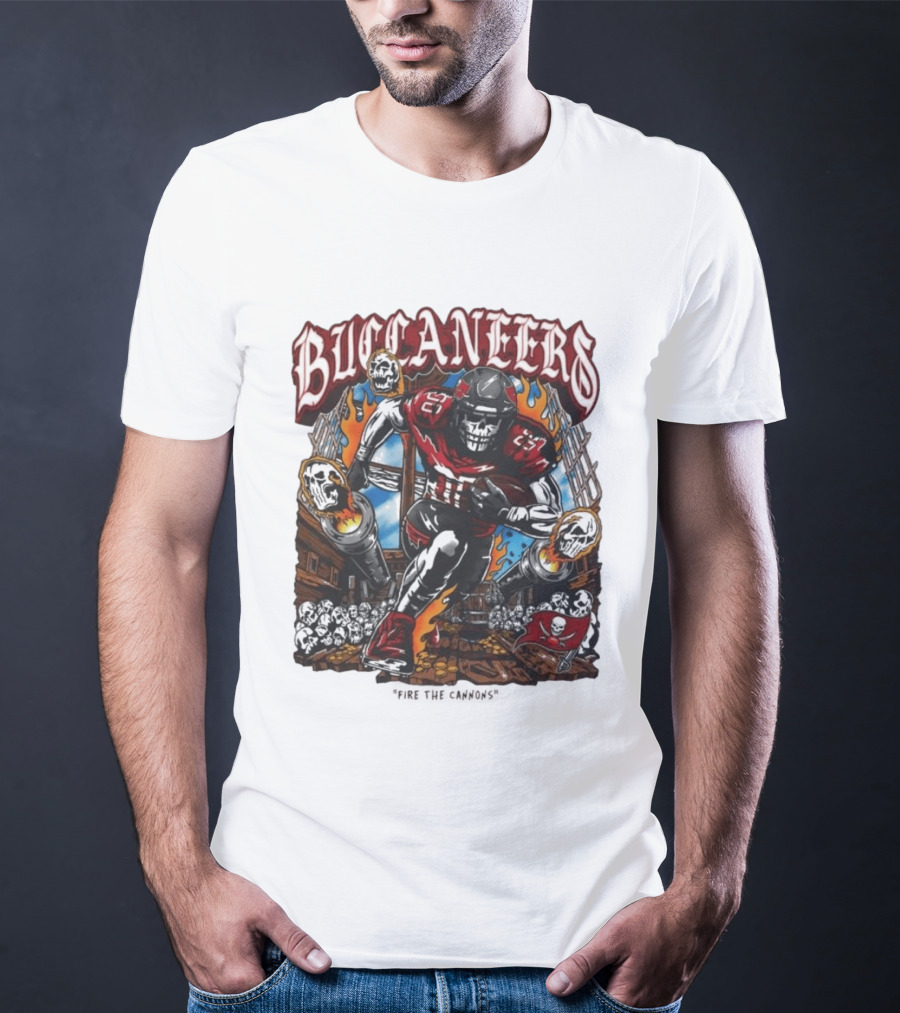 Warren Lotas Buccaneers Skull Football Player Flames T-Shirt
