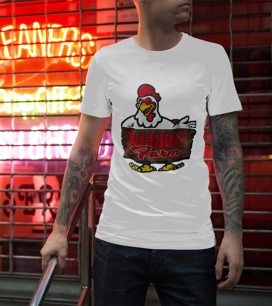 Wehunt Farm Chicken Winking Rooster With Red And Yellow Accents T-Shirt