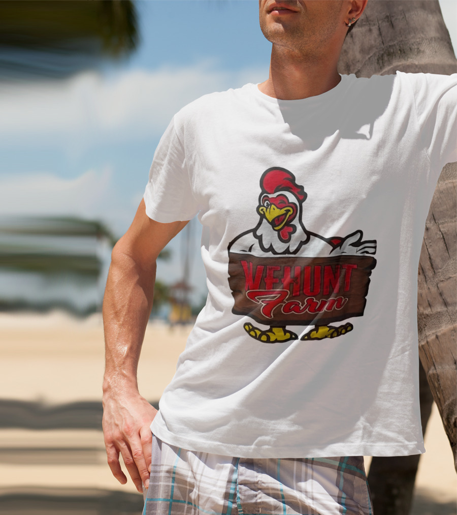Wehunt Farm Chicken Winking Rooster With Red And Yellow Accents T-Shirt