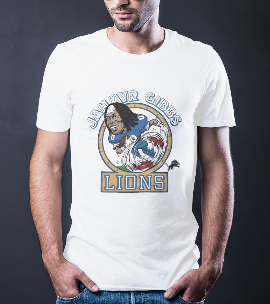 Jahmyr Gibbs Lions Football Caricature T-Shirt