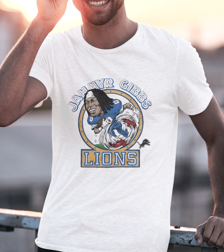 Jahmyr Gibbs Lions Football Caricature T-Shirt