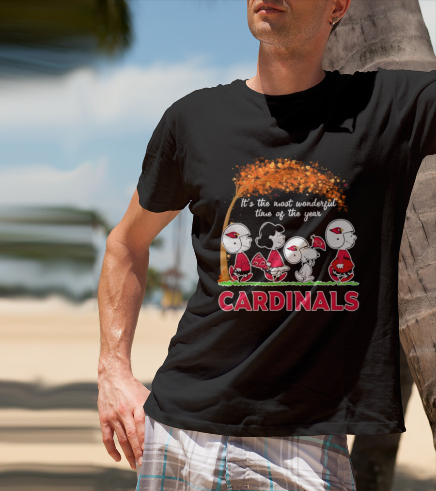 Arizona Cardinals Peanuts Halloween 2026 Fall Autumn It's The Most Wonderful Time Of The Year T-Shirt