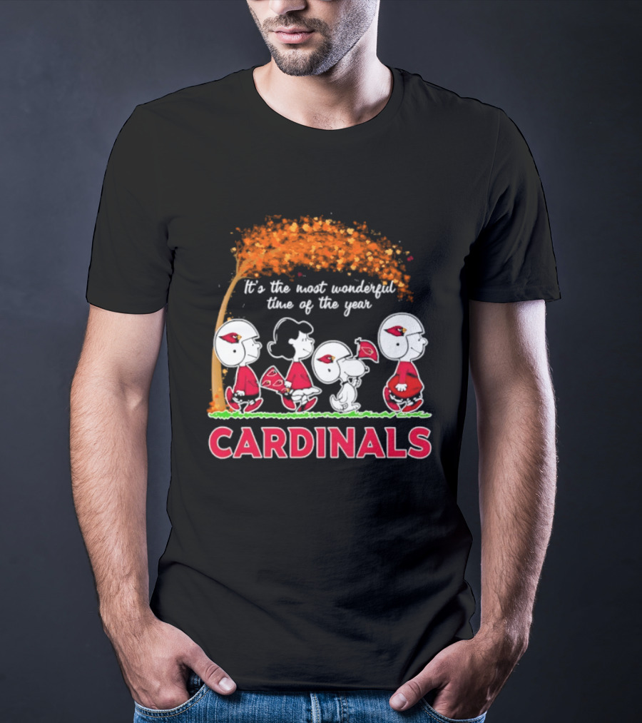 Arizona Cardinals Peanuts Halloween 2026 Fall Autumn It's The Most Wonderful Time Of The Year T-Shirt