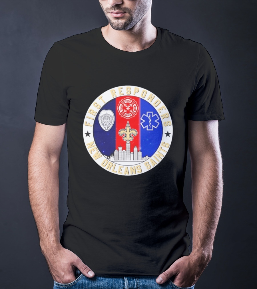 New Orleans Saints First Responders Tribute 9.11 Skyline Fire Dept Police EMT T-Shirt