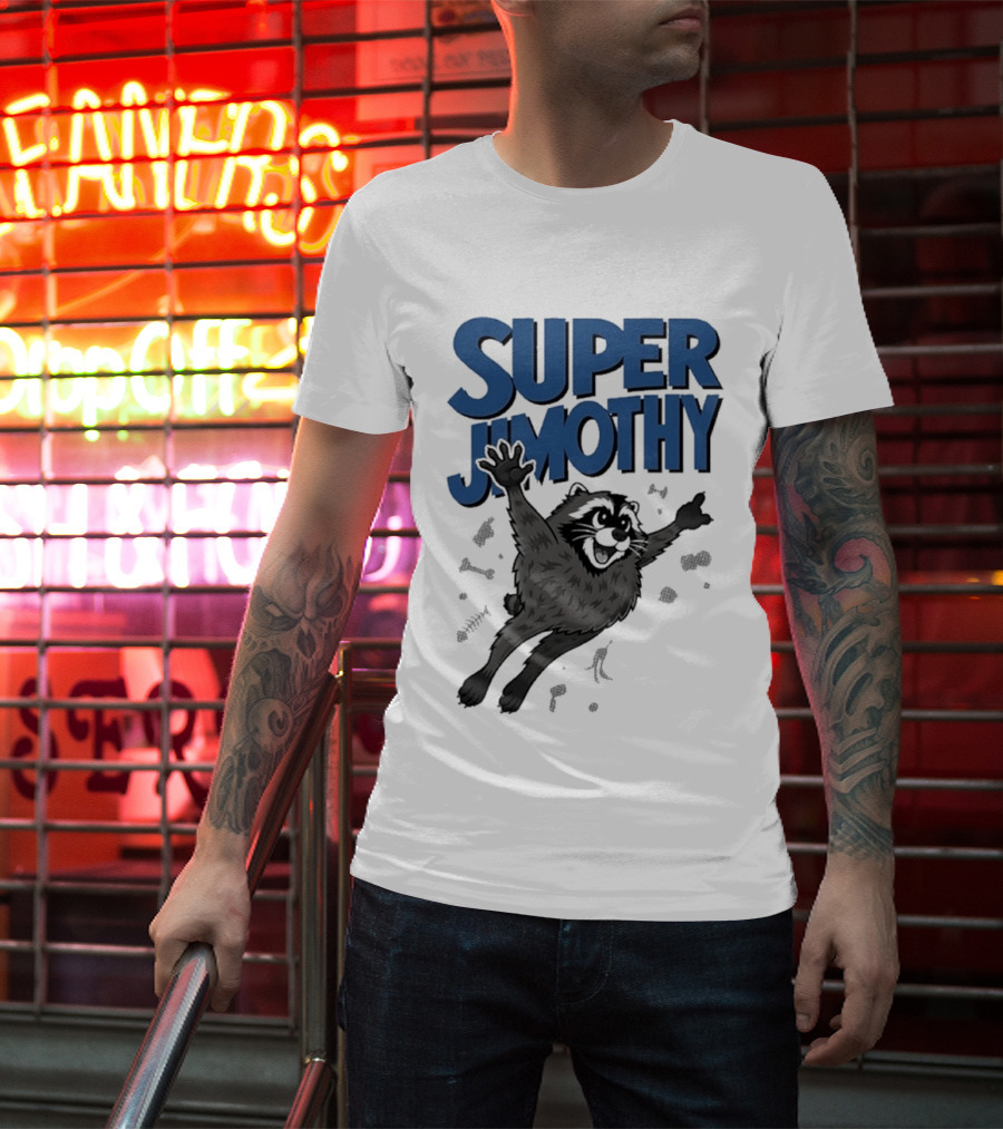 Super Jimothy Leaping Raccoon Playful Adventure T-Shirt