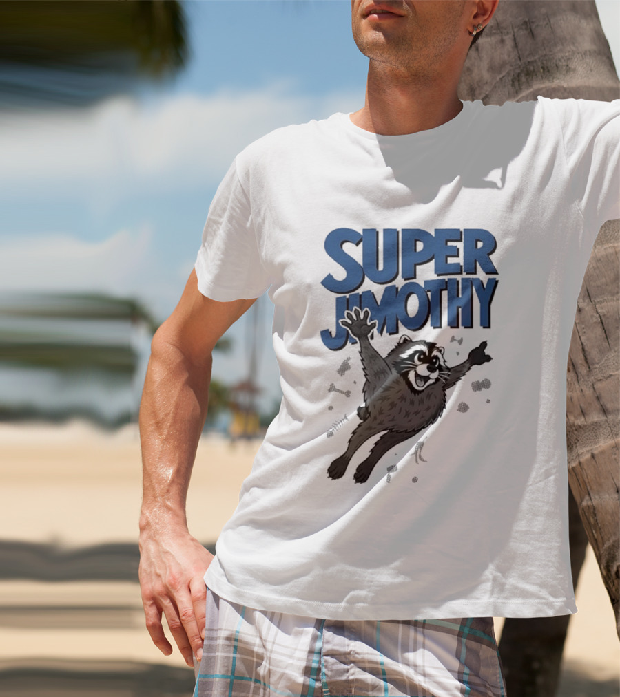 Super Jimothy Leaping Raccoon Playful Adventure T-Shirt