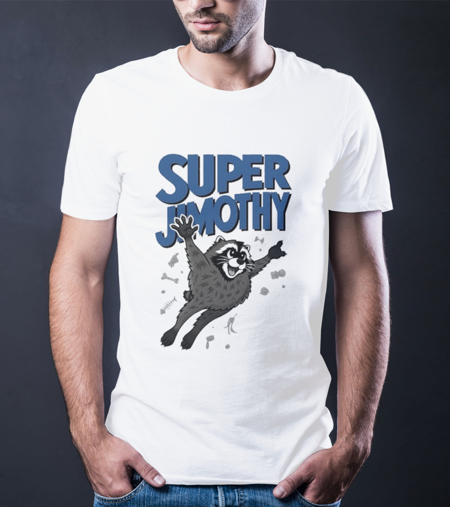 Super Jimothy Leaping Raccoon Playful Adventure T-Shirt